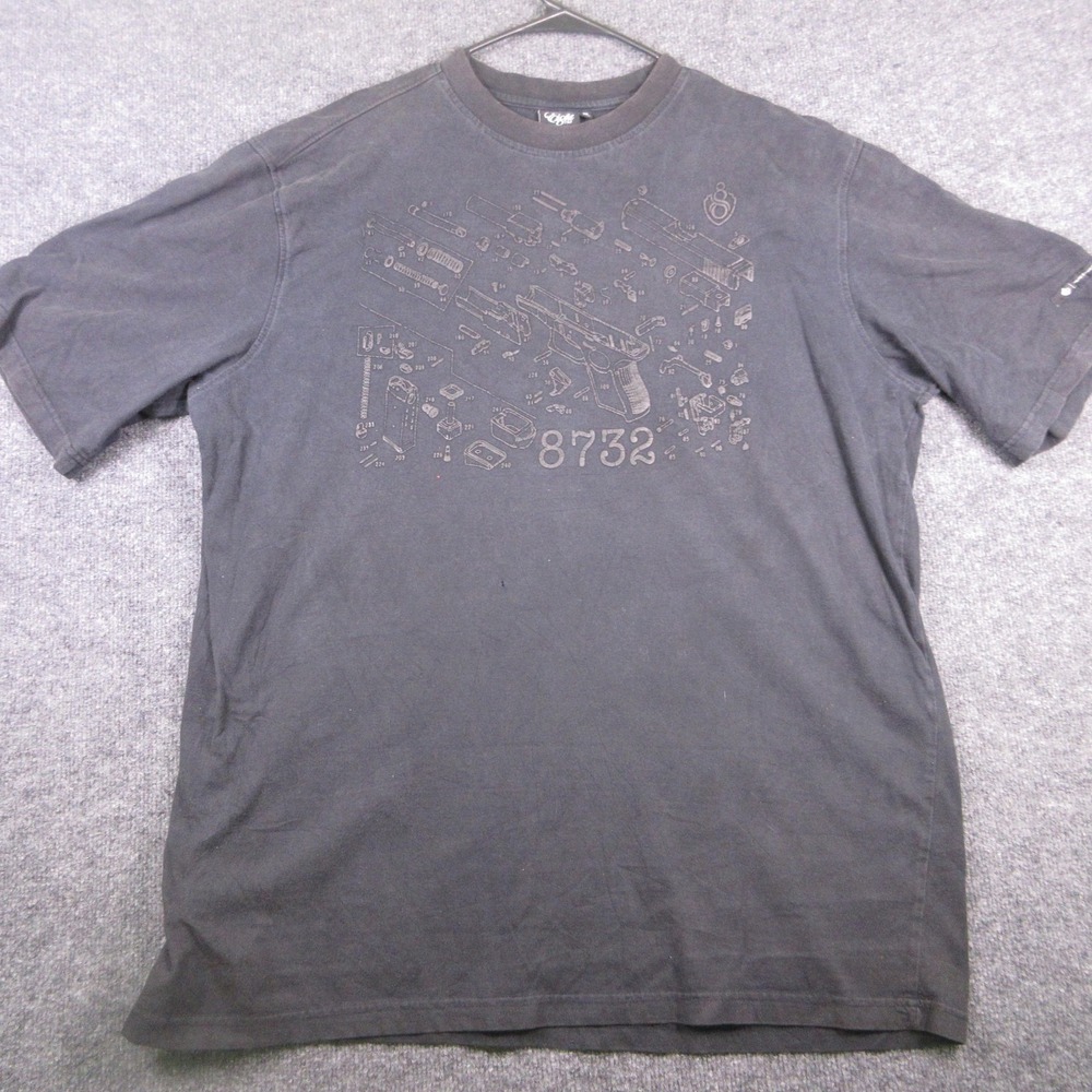 Y2K 8732 Shirt Mens 3XL Gray Gun Schematic Diagram Graphic T Shirt Streetwear